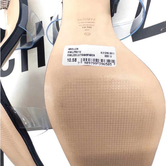 Schutz Ariellen Black Crystal Embellished Triangle Heel Vinyl Sandals 10.5 - Picture 4 of 7